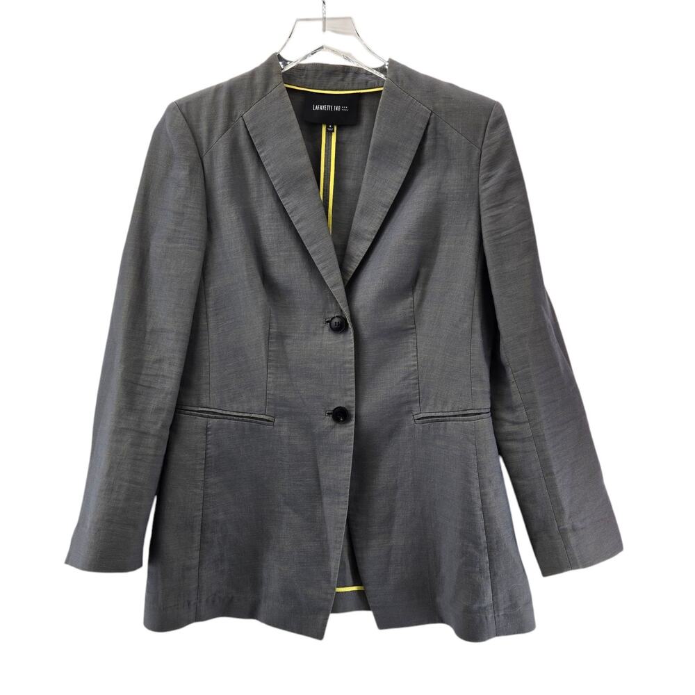 Lafayette 148 Blazer Womens 8 Cotton Slate Gray Shimmer Two Button Corpcore Prep